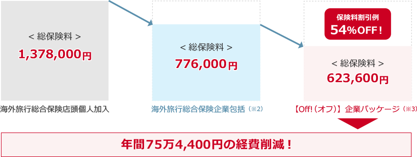 企業パッケージの経費削減例（渡航者が出張者のみの場合）の図